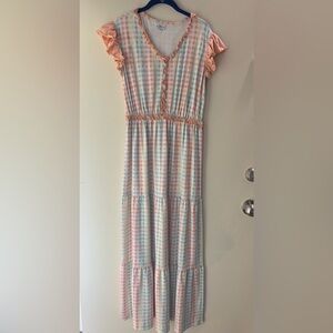 Busy Bees Smocks Pastel Plaid Maxi Dress